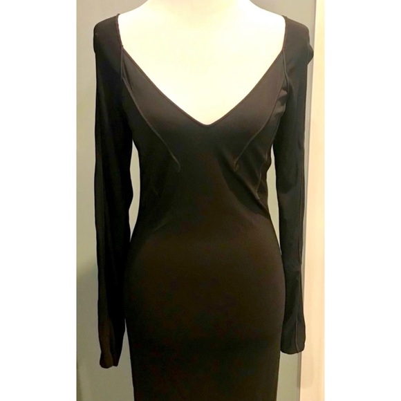 🖤Yves Saint Laurent Formal Black Goth Body Con Midi Jersey Dress Size Medium🖤 - Picture 3 of 7